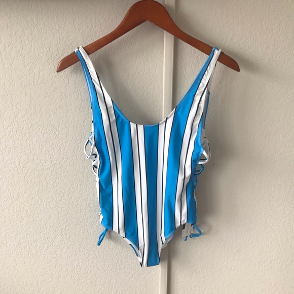 Topshop NWT Blue Striped One Piece Swimsuit - Picture 3 of 6